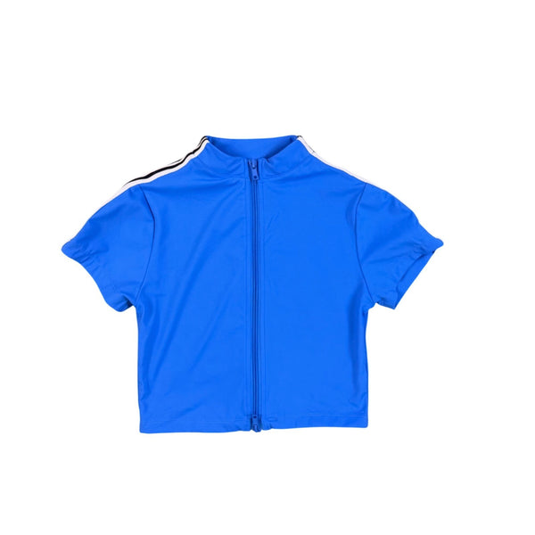 G Édition Womens Blue Zip-Up Short Sleeve Top Athletic Stretch Size P/S