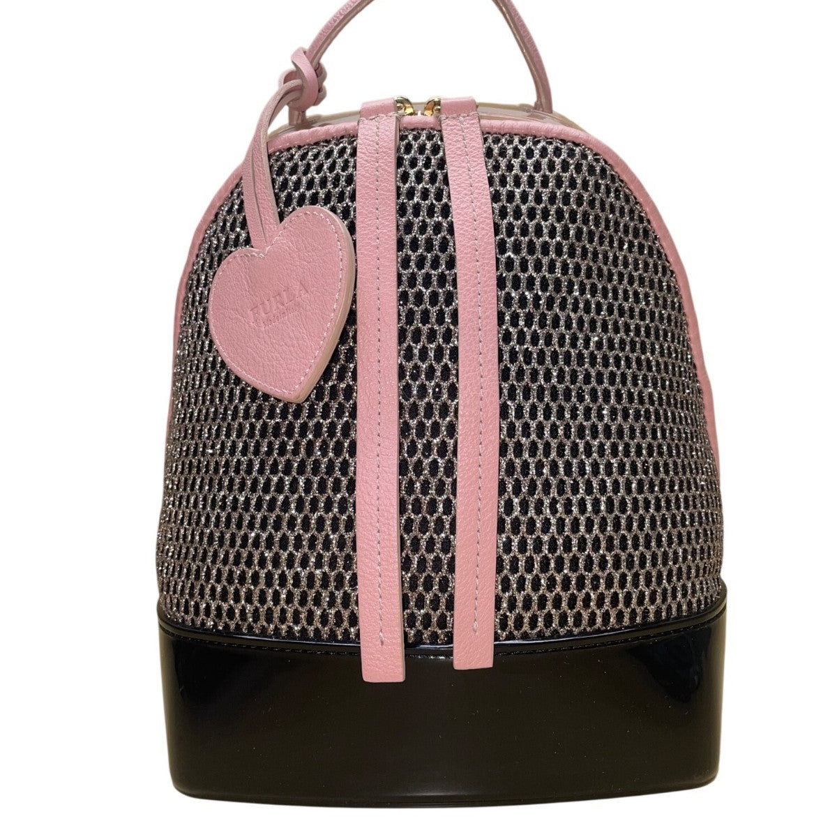 Furla Women’s Pink & Black Mesh & Rubber Blend Heart Backpack