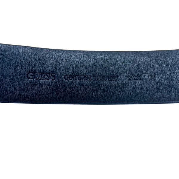 Guess Mens Black Leather Logo Belt Adjustable Polished Plaque Textured Buckle