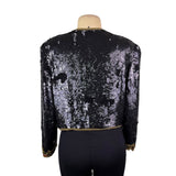 Marie Ellyse Womens Black Sequin & Gold Embellished Silk Cropped Jacket Size L