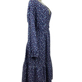 Madewell Womens Floral Midi Dress Blue Polyester Long Sleeve Size L New