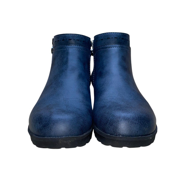 J Sport Women’s Blue Faux Leather Memory Foam Side Zip Jenna Ankle Boots Size 7M