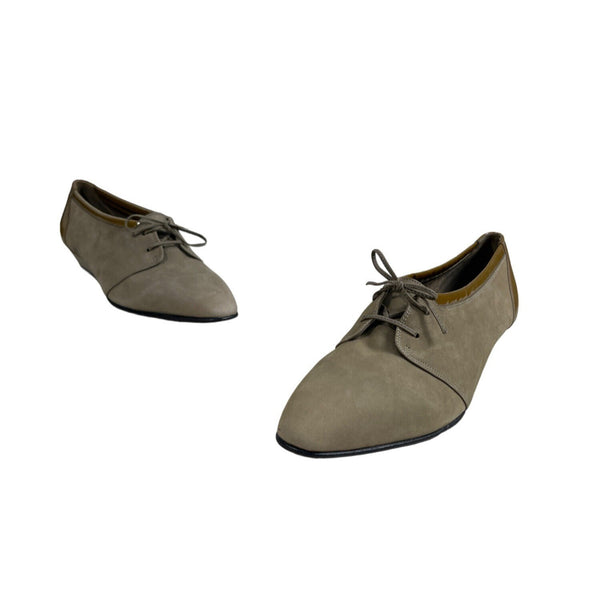 Vintage 80s Maserati Women's Lace Up Grey Leather Dress Shoes Sz 8B - NWOB