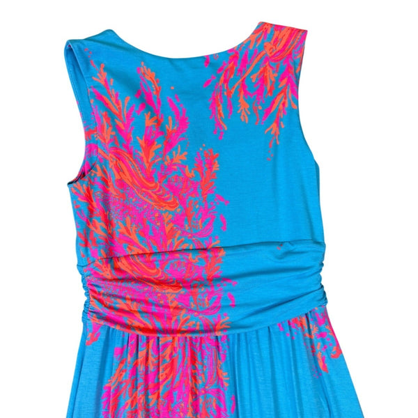 Lilly Pulitzer Womens Aqua Pink Rayon Spandex Floral-Print Maxi Dress Size XS