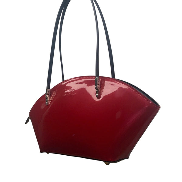 Beijo Womens Red Glossy Black Straps Chic Modern Design Tote Handbag
