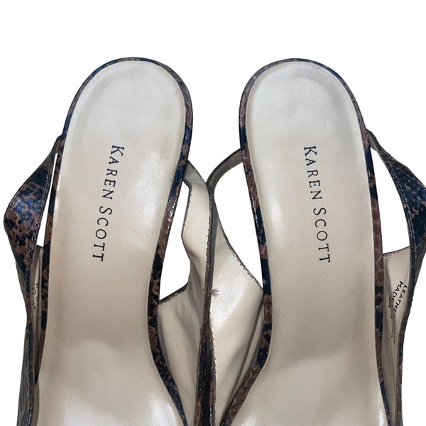 Karen Scott Women’s Brown & Black Leather Snake Print Square toe Pumps Size 8M