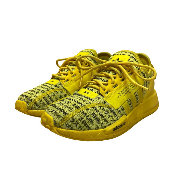 Adidas Yellow Text Print Comfort Primeknit Sport NMD R1 Sneakers Size 5