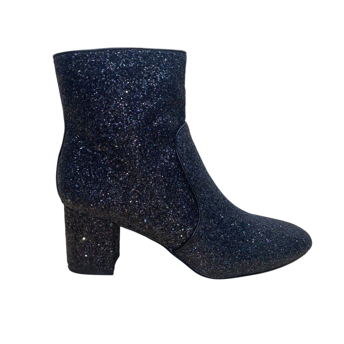 J. Crew Women’s Black Glitter Synthetic Zipper Block Heel Ankle Boots Size 9.5