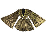 The Sanga Womens Gold Metallic Mini Dress Flared Sleeves Cutout Size M