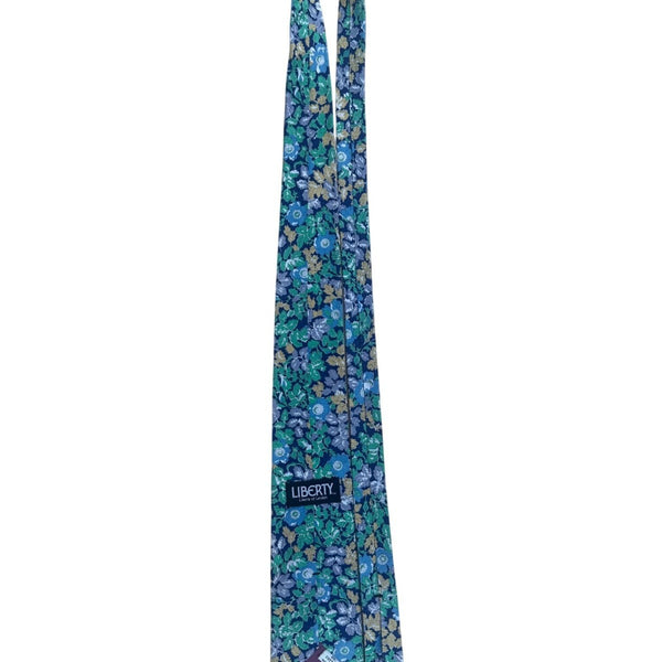 Liberty Mens Blue Floral 100% Cotton Neck Tie Adjustable Made In USA