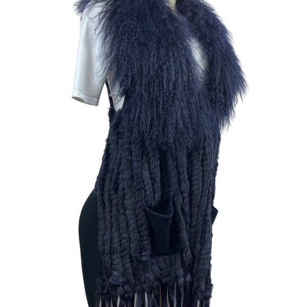 Moma Women’s Navy Blue Sweater with Outer Pockets Wool - One Size