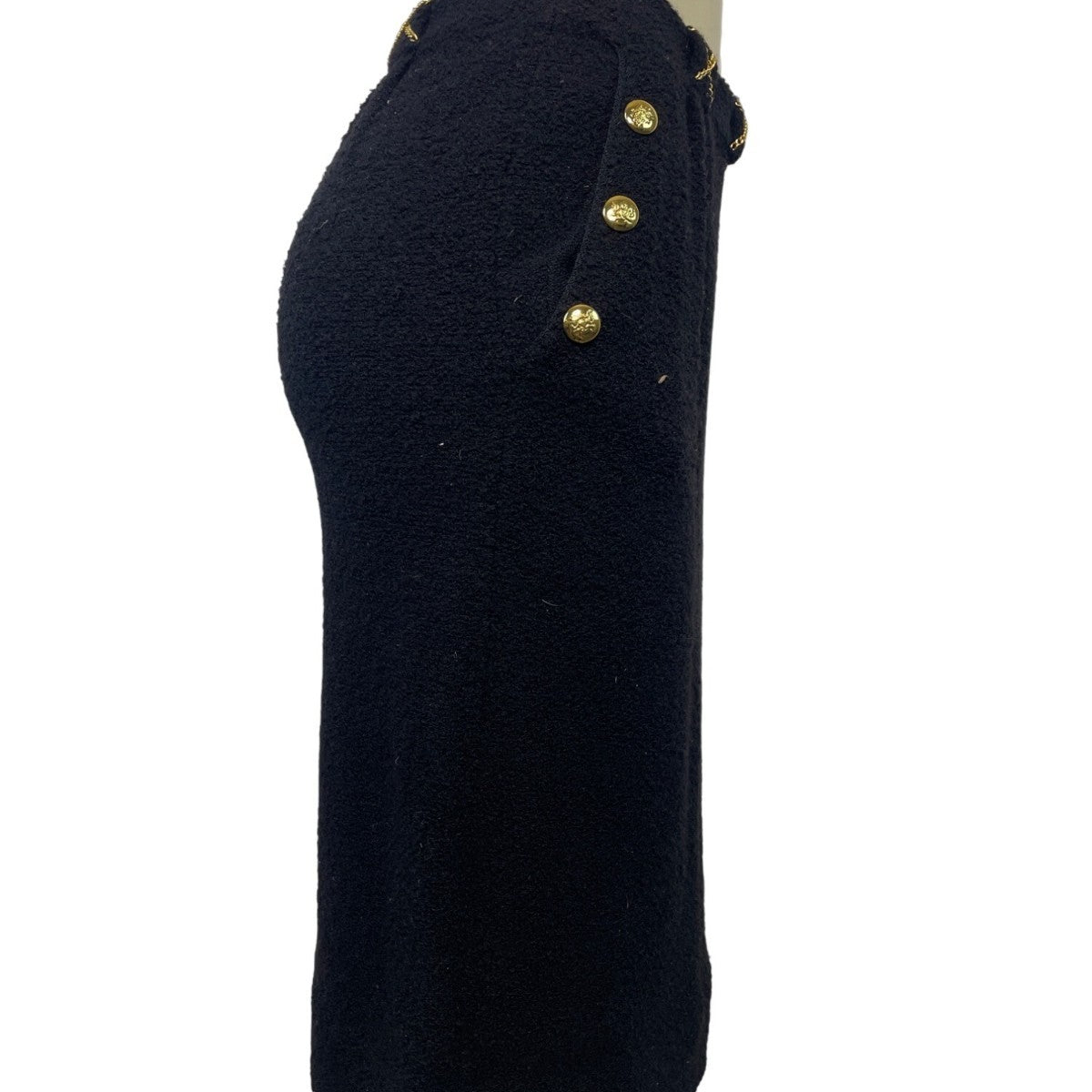 Vintage Black Bouclé Skirt Suit With Gold Button Details