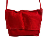Handmade Women's Red Wool Flowery Detail Crossbody Messenger Bag Sz M