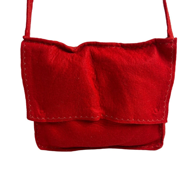 Handmade Women's Red Wool Flowery Detail Crossbody Messenger Bag Sz M