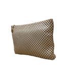 Whiting & Davis Women’s Beige Metal Mesh With Gold Heart Charm Accent Clutch Bag
