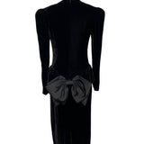 Vtg 80s Wayne Clark Black Velvet Dress With Puff Sleeves & Bow Back Detail Sz 4