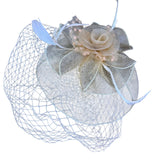 Gold Fascinator Clip Womens Floral Mesh & Feather Design Elegant Accessory