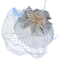 Gold Fascinator Clip Womens Floral Mesh & Feather Design Elegant Accessory
