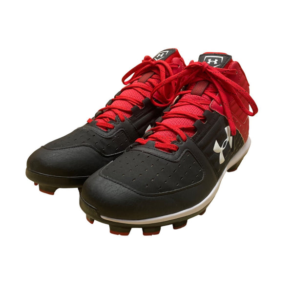 Under Armour Mens Black & Red TPU Yard Mid Top Baseball Cleats Size 11