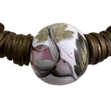 Vintage Floral Hand-Painted Ceramic & Metal Beaded Necklace Adjustable Length