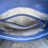 Levenger Women’s Blue Leather Double Handles Front Pocket Shoulder Tote Bag