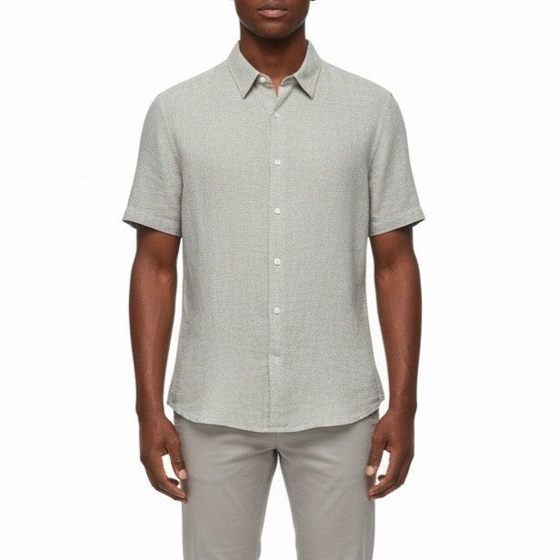 Perry Ellis Mens Tan Linen Short Sleeve Button-Up Shirt Lightweight Casual Sz XL