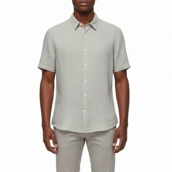 Perry Ellis Mens Tan Linen Short Sleeve Button-Up Shirt Lightweight Casual Sz XL