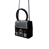 Confetti Women’s Black Velvet & Sequin Holiday House Handbag With Handle & Strap