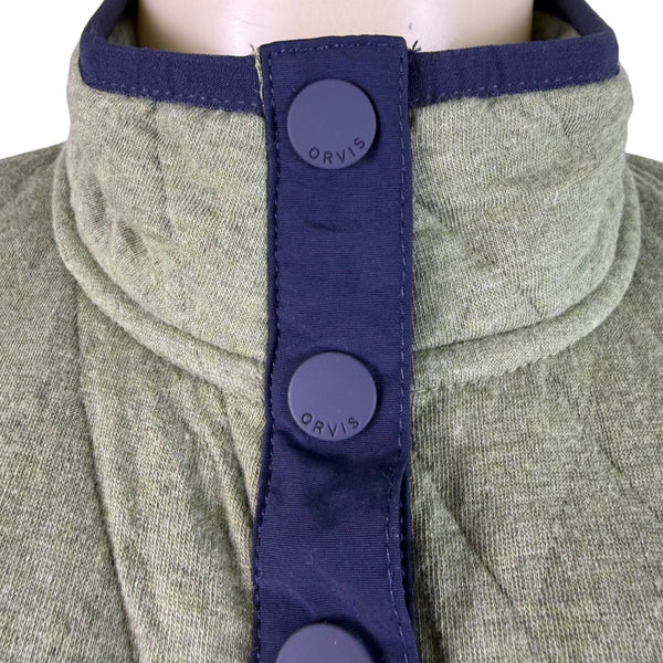 Orvis Womens Green Cotton Quilted 1/4 Snap Pullover Jacket Sz XS - New