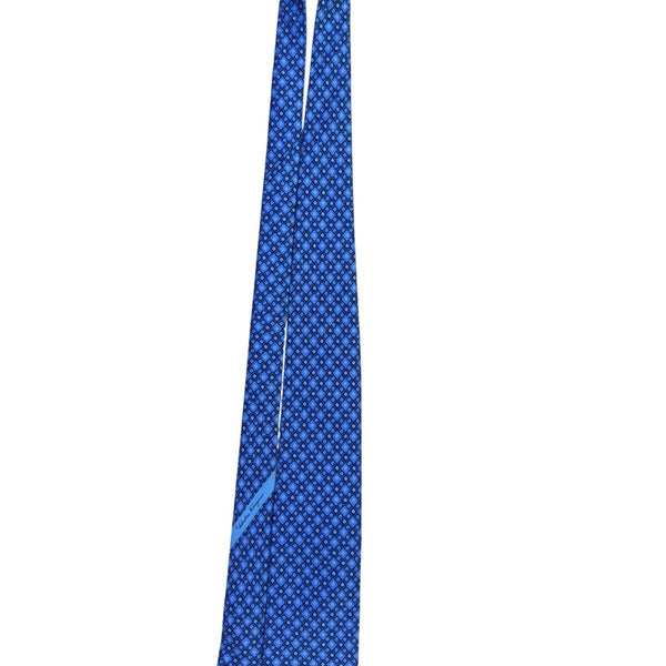 Salvatore Ferragamo Mens Blue 100% Silk Patterned Tie Geometric Design Italy