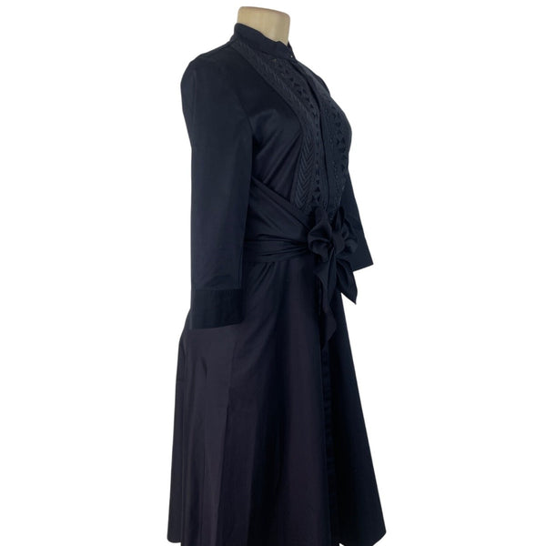 Elie Tahari Women’s Navy Blue Lace-Detail Dress With Bow-Tie Waist