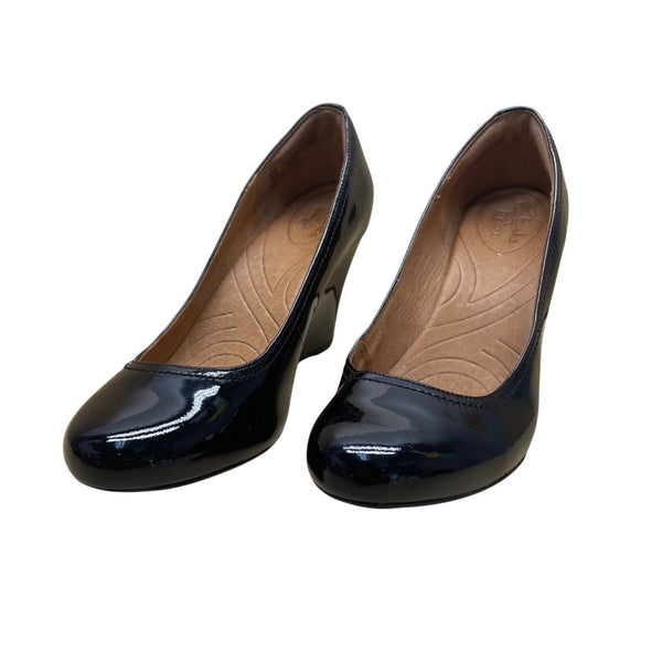 Clarks Womens Black Patent Leather Thea Wedge Pumps Size 7.5M