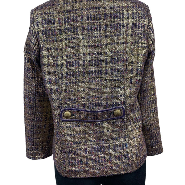 Vintage Draper’s & Damons Women’s Gold and Purple Tweed Blazer Coat Sz M
