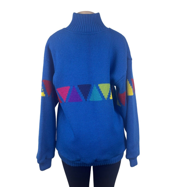 Sos Redline Vintage Unisex Blue Half-Zip Sweater With Triangle Pattern