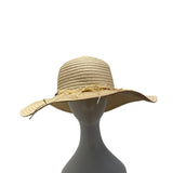 Head Wear Wide Brim Straw Sun Hat With Beaded & Shell Band For Women