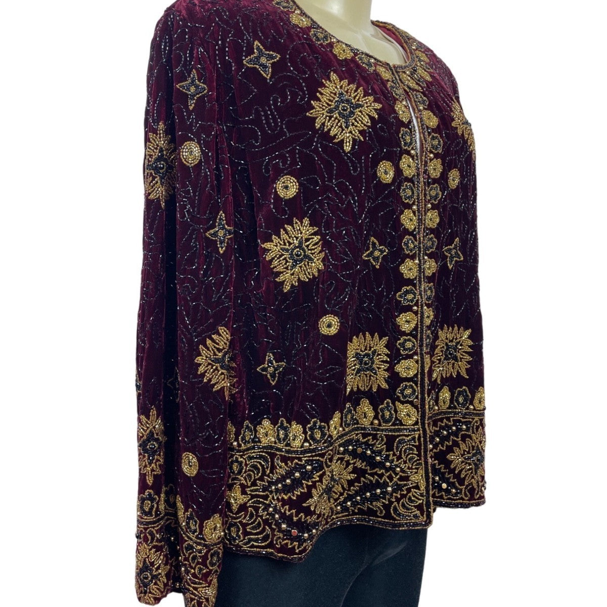 Vtg Adrianna Papéll Women’s Red Volero Velvet with Sequin Beads Sz XS