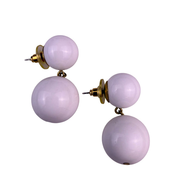 Vintage Pasing Gold Tone White Accent Earrings Double Ball Stud Retro