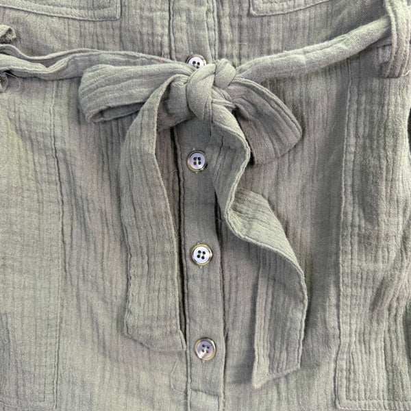 In Loom Womens Olive  Jumpsuit Button-Front Wide Leg Belted Sleeveless Size L
