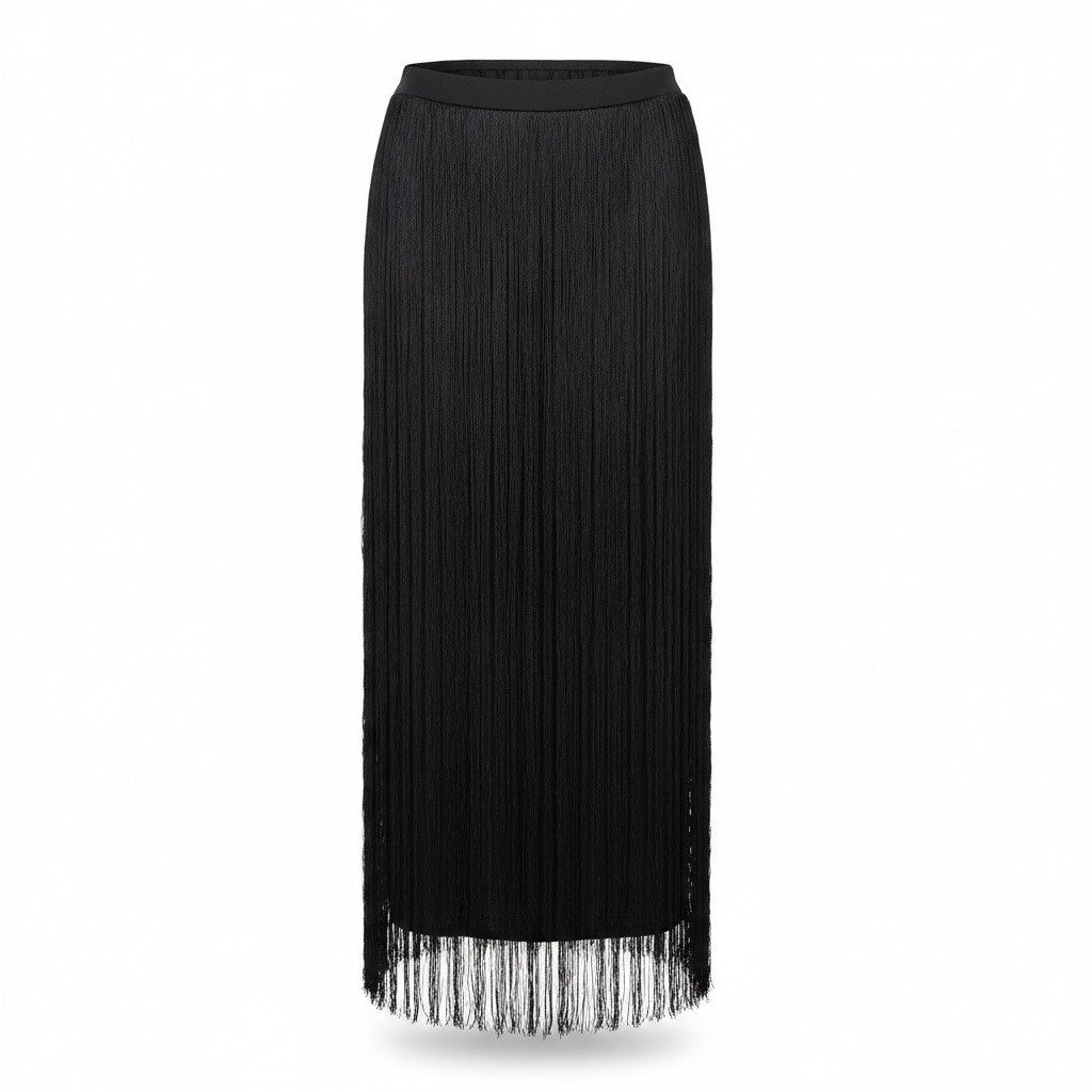 Cynthia Rowley Womens Black Fringe Maxi Skirt Flowy Elegant Party Wear Size 2