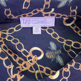 D2 Womens Black Gold Chain Bee Pattern Button-Up Blouse Long Sleeves Size M