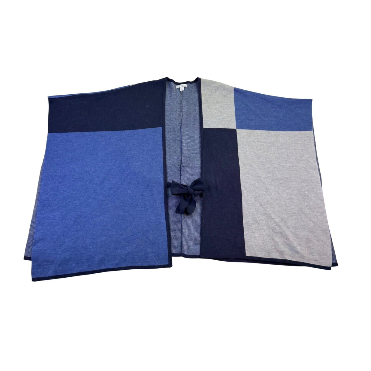 New York & Company Womens Blue & Gray Colorblock Poncho Open Front Tie Sz S/M