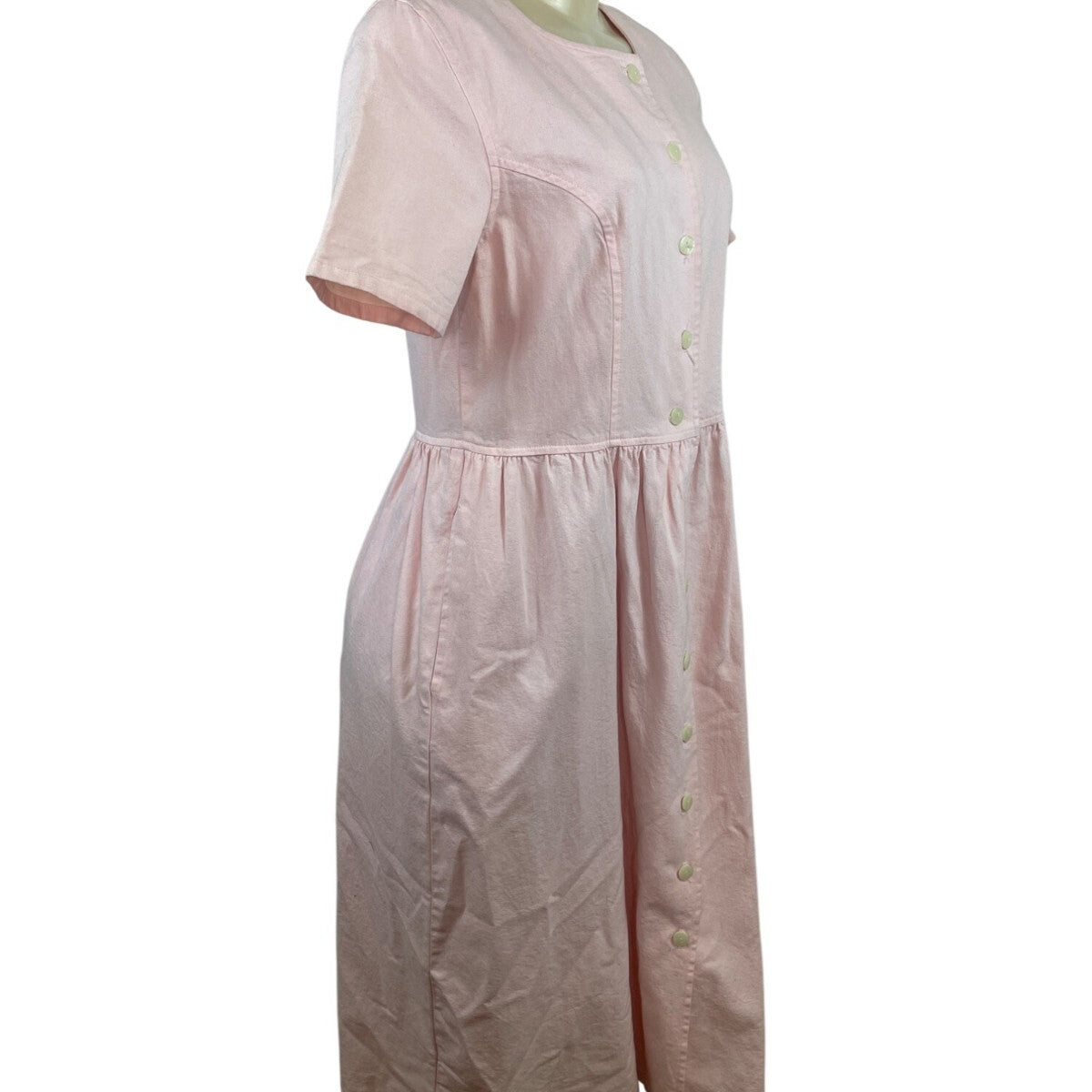 Vintage Talbots Pink Button-Down Short Sleeve Midi Dress With Pockets Sz 4P