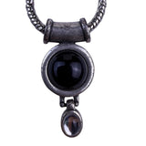 Chicos Womens Silver Tone Chain Necklace Black & Clear Faux Stone Pendant