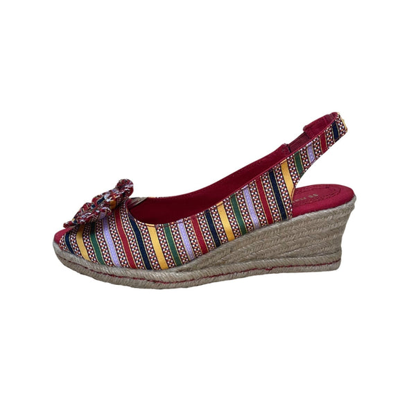 Naturalizer Women’s Red Multicolor Striped Slingback Bow Wedge Sandals Size 7M