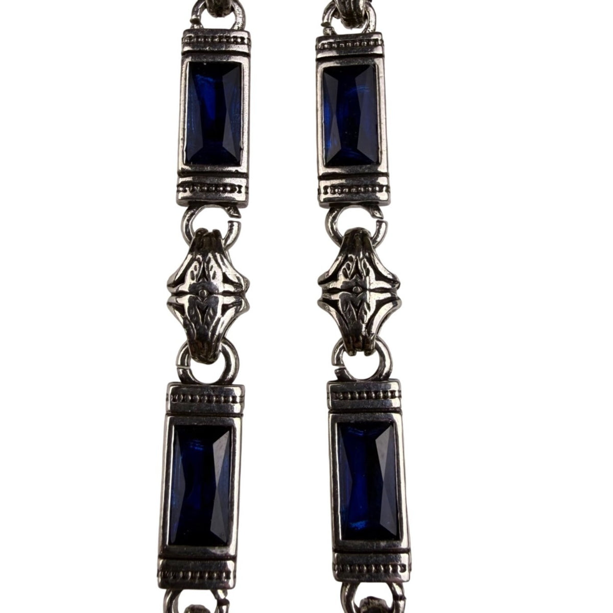 Sterling Silver Tone Womens Blue Gemstone Necklace Ornate Link Design