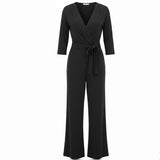 Chicos Womens Black Faux-Wrap Tie-Belt Jumpsuit Size 2 (12/14 )