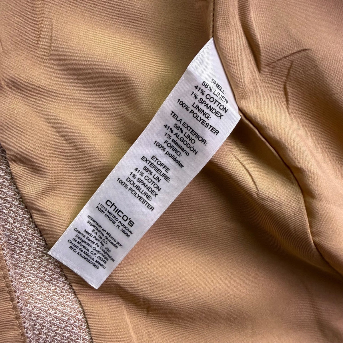 Chicos Womens Beige Linen Blend Sleeveless Open Front Vest Size 2 
