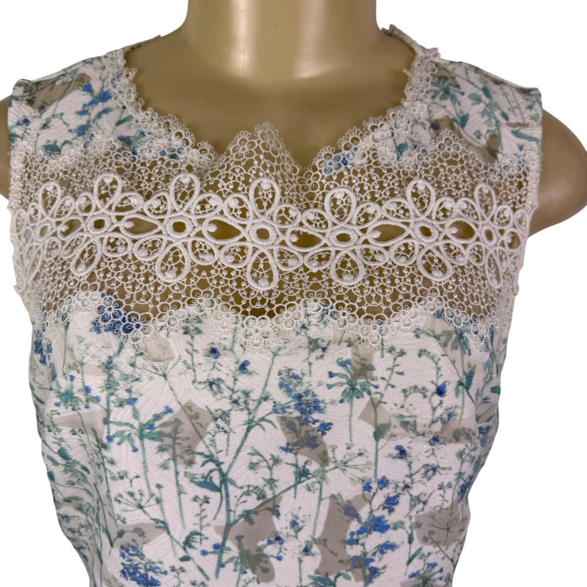 Elie Tahari Womens White Floral Lace Trim Sleeveless Dress Summer Size 8