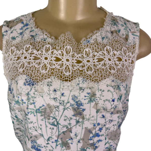 Elie Tahari Womens White Floral Lace Trim Sleeveless Dress Summer Size 8