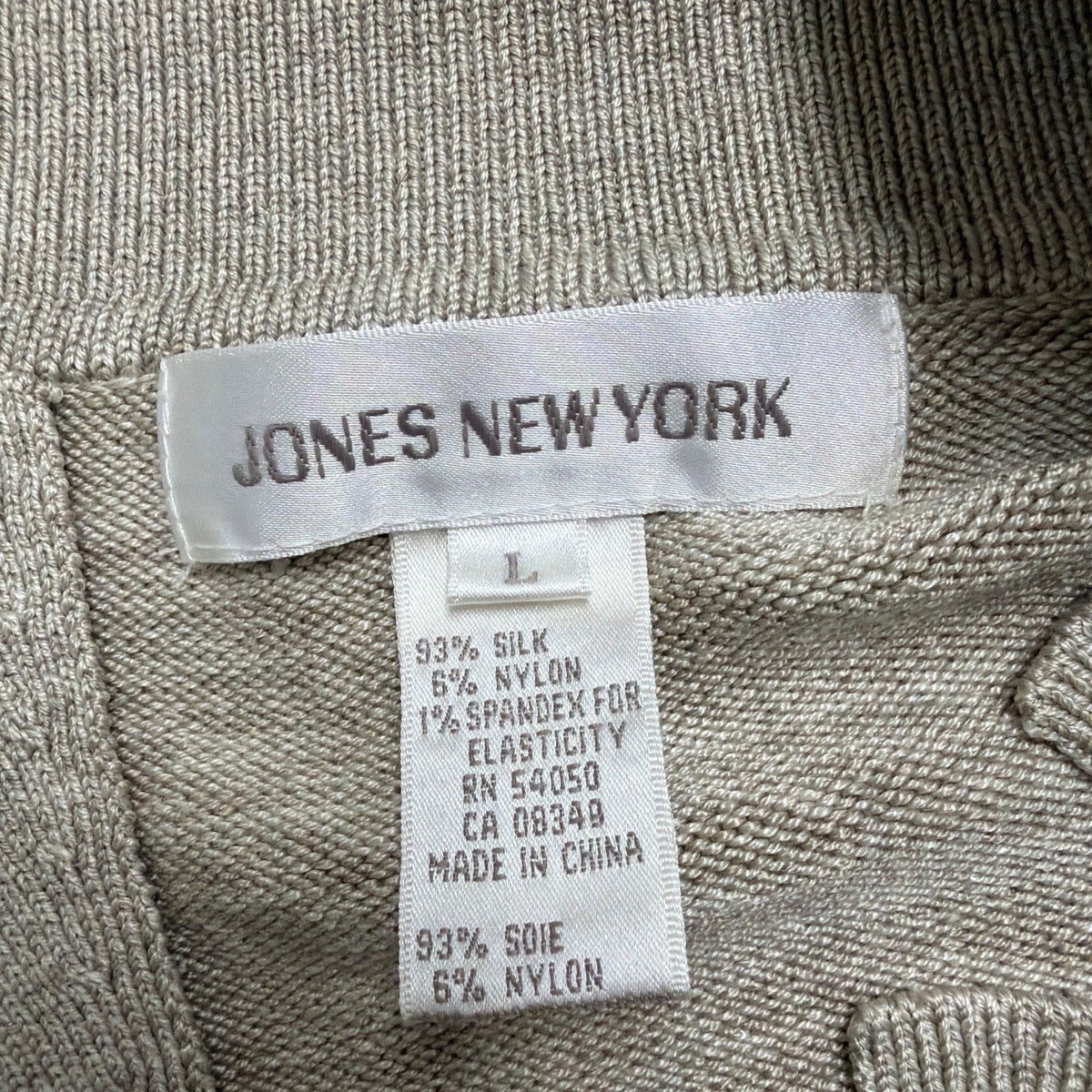 Jones New York Women Beige Silk Blend Button-Front Cardigan Sweater Size L